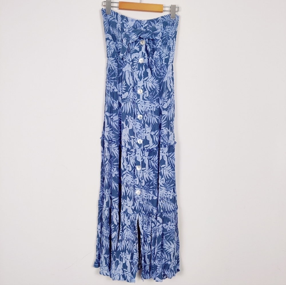 Blue Island Women's Strapless Maxi Beach Dress Blue Tropical Medium Hawaiian